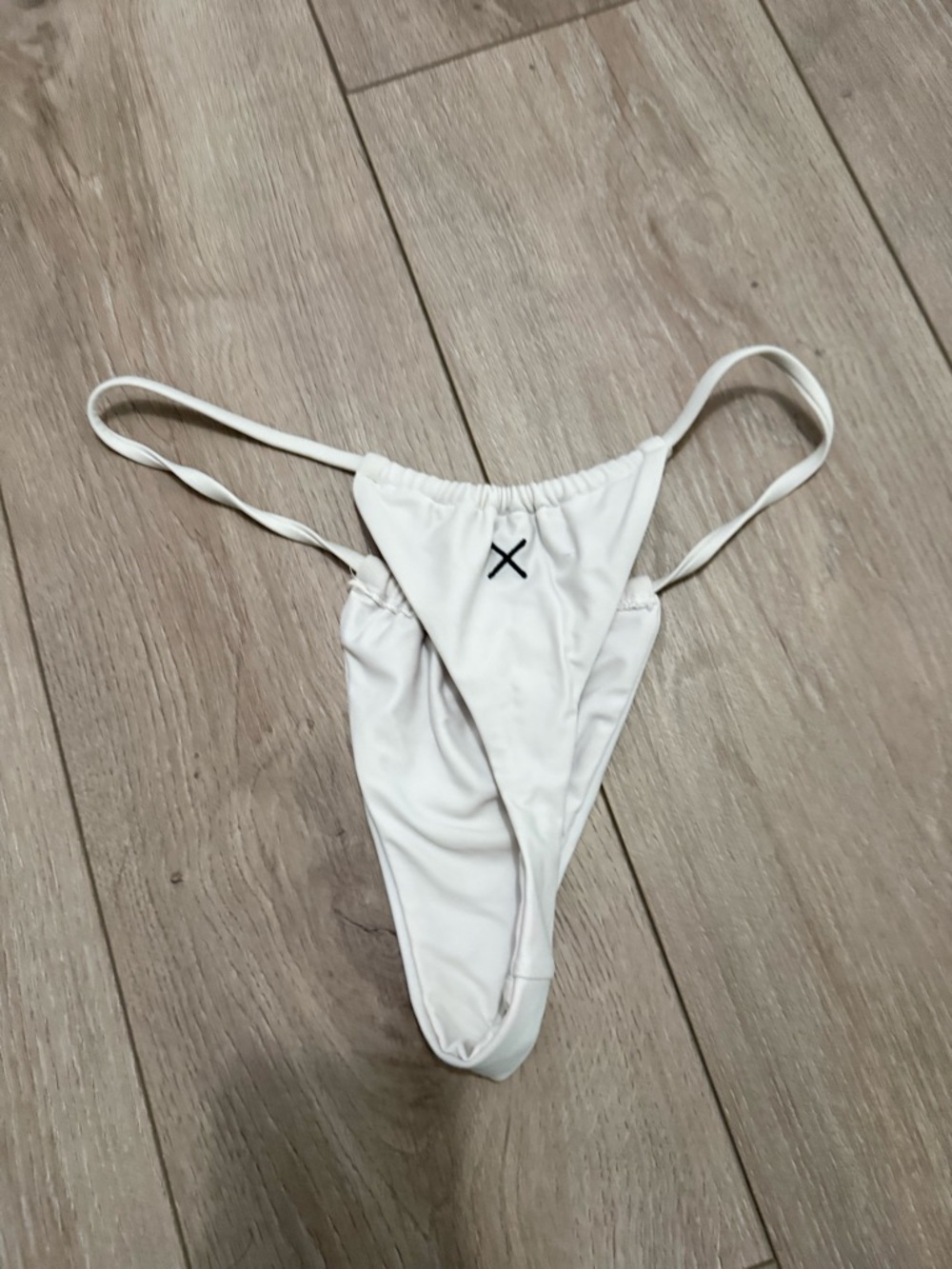BoutineLA White Micro Thong Bikini Bottom with Black X Detail